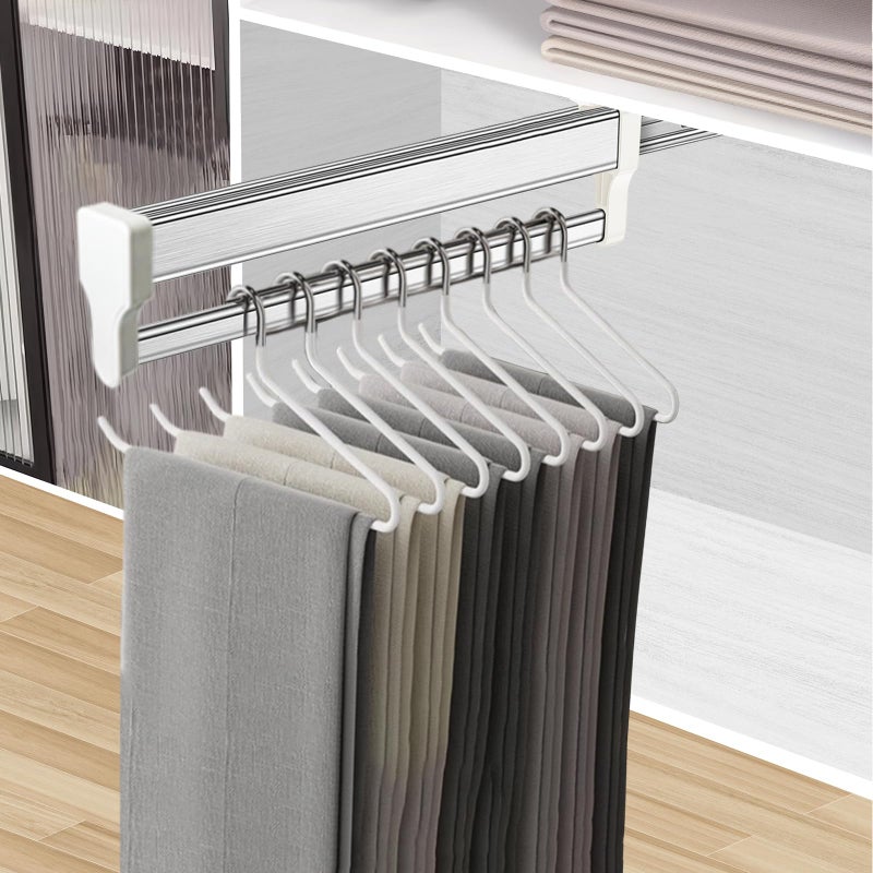 MAFAGE Pull Out Clothes Hanger Rod Adjustable Wardrobe Clothing Rail Hanger Rack Bar for Pants Clothes Stainless Steel (447mm/17.6inch) - Image 1